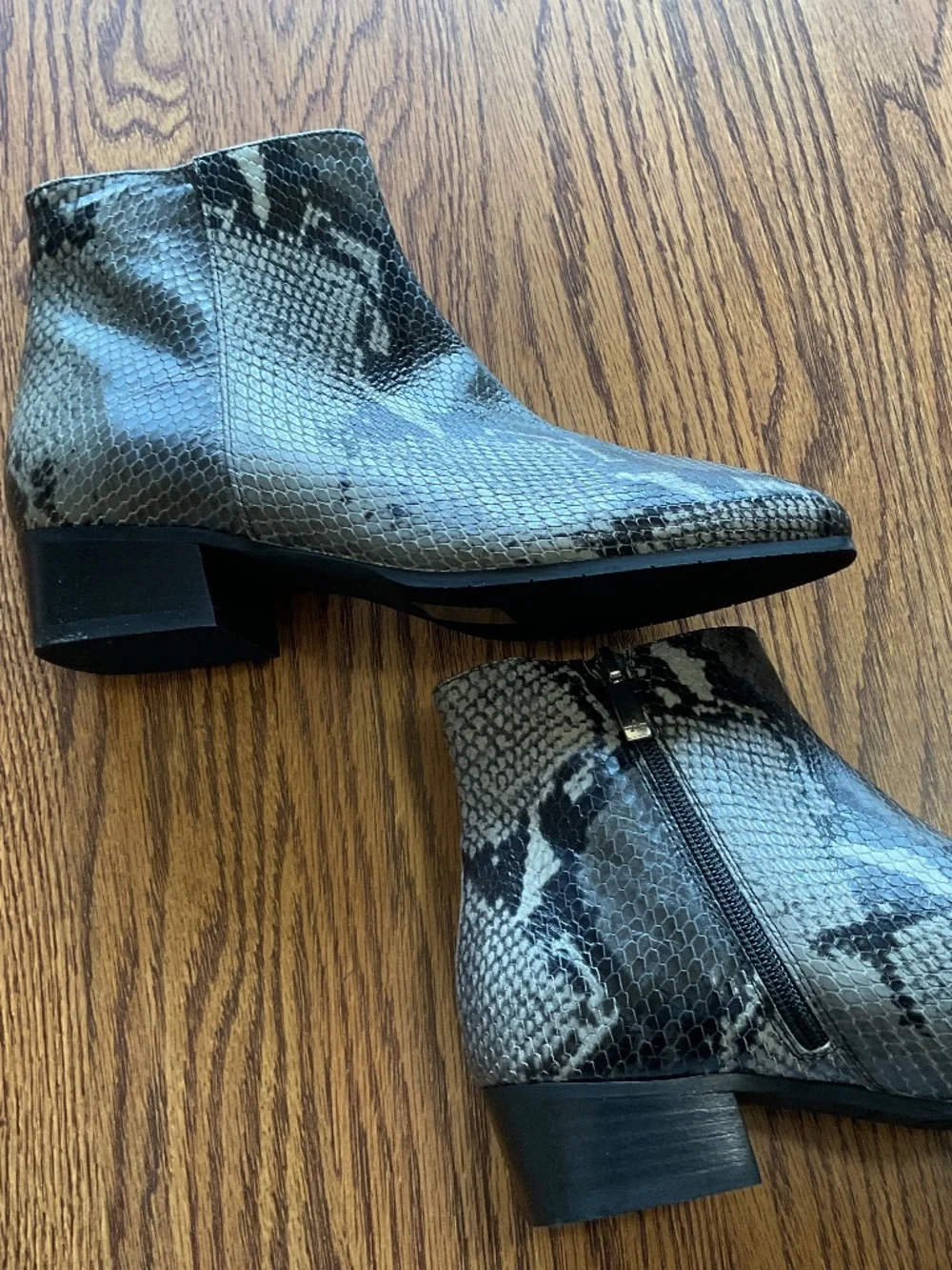 Aquatalia Weatherproof Snake Print Leather Ankle Boots - size 7.5